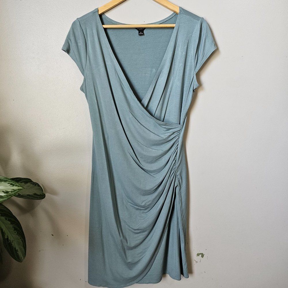 Draped V-Neck Short Sleeve Dress in Sage